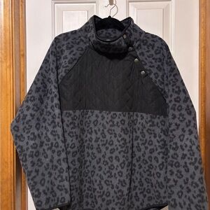J. Crew Gray Leopard Print Pullover with Black Detail